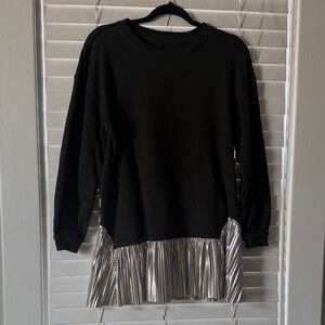 Anthro-Pilcro Black Sweatshirt with Silver Pleated Hem